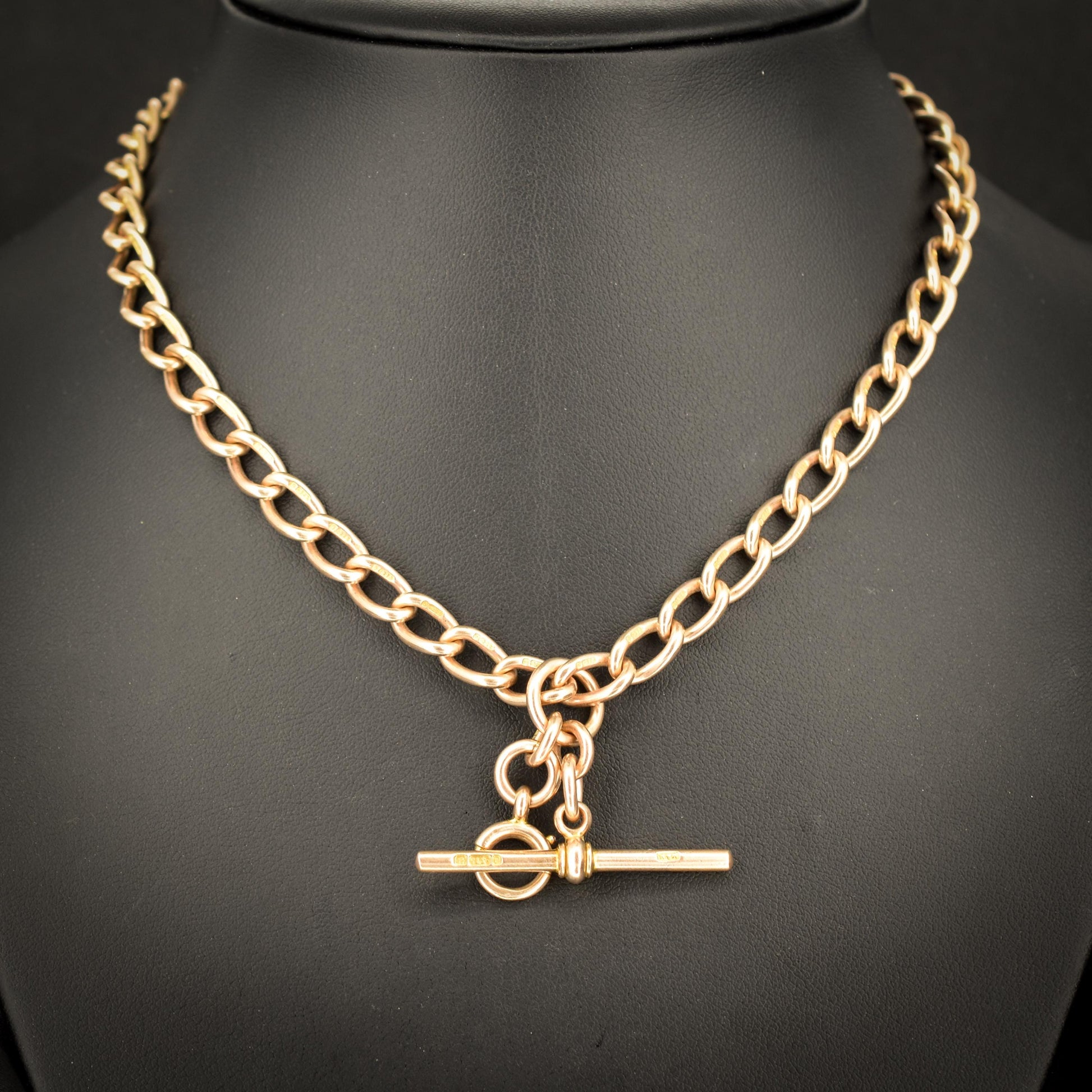 Antique '1918' 9ct Gold Oval Link Albert Watch Chain Necklace | 15"