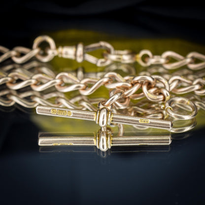 Antique '1918' 9ct Gold Oval Link Albert Watch Chain Necklace | 15"