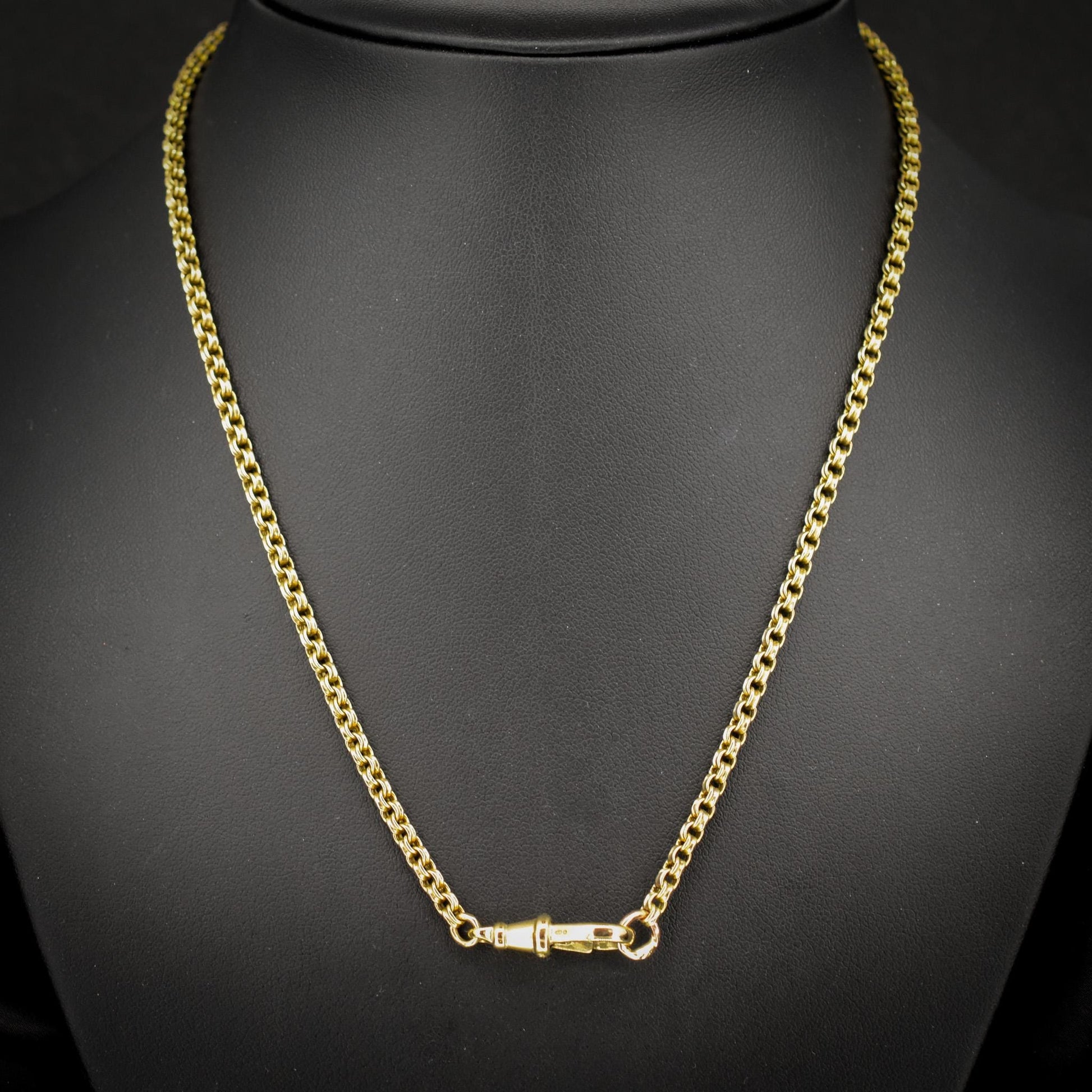 Antique 9ct Gold Round Link Chain Necklace with Dog Clip | 17.5"