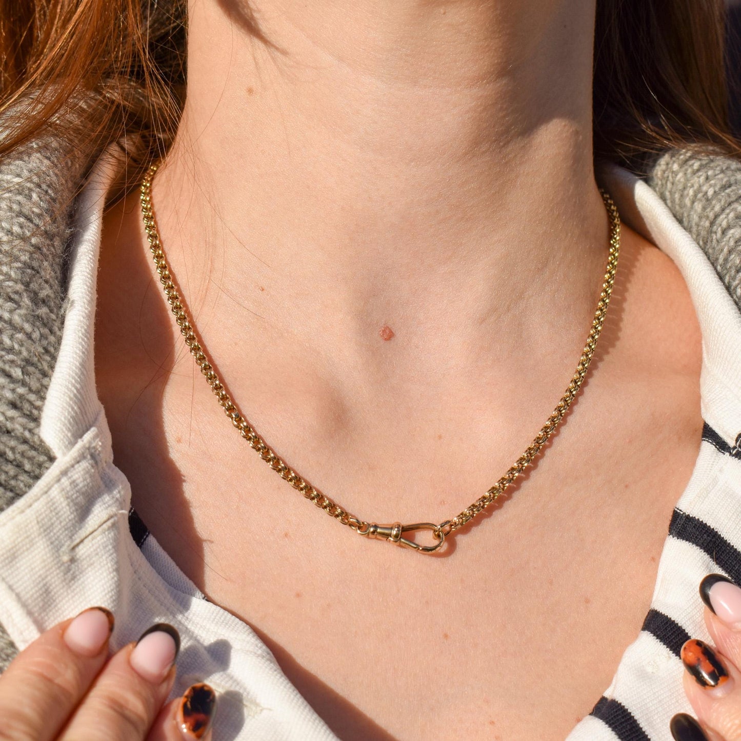 Antique 9ct Gold Round Link Chain Necklace with Dog Clip | 17.5"