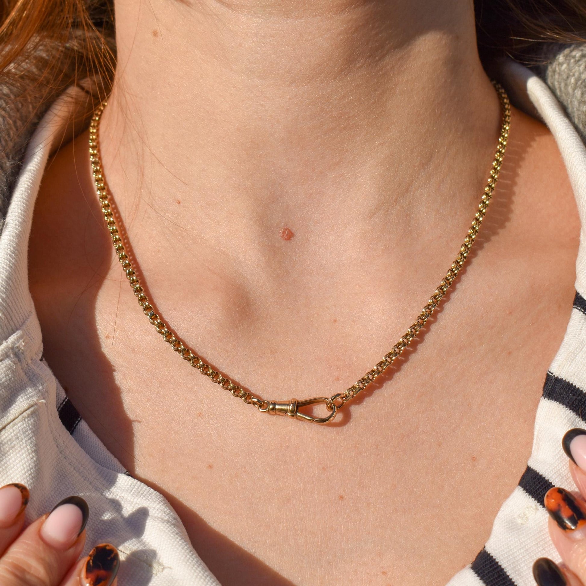 Antique 9ct Gold Round Link Chain Necklace with Dog Clip | 17.5"