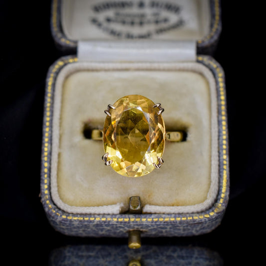 Vintage 5.51ct Oval Cut Citrine 9ct Yellow Gold Cocktail Ring