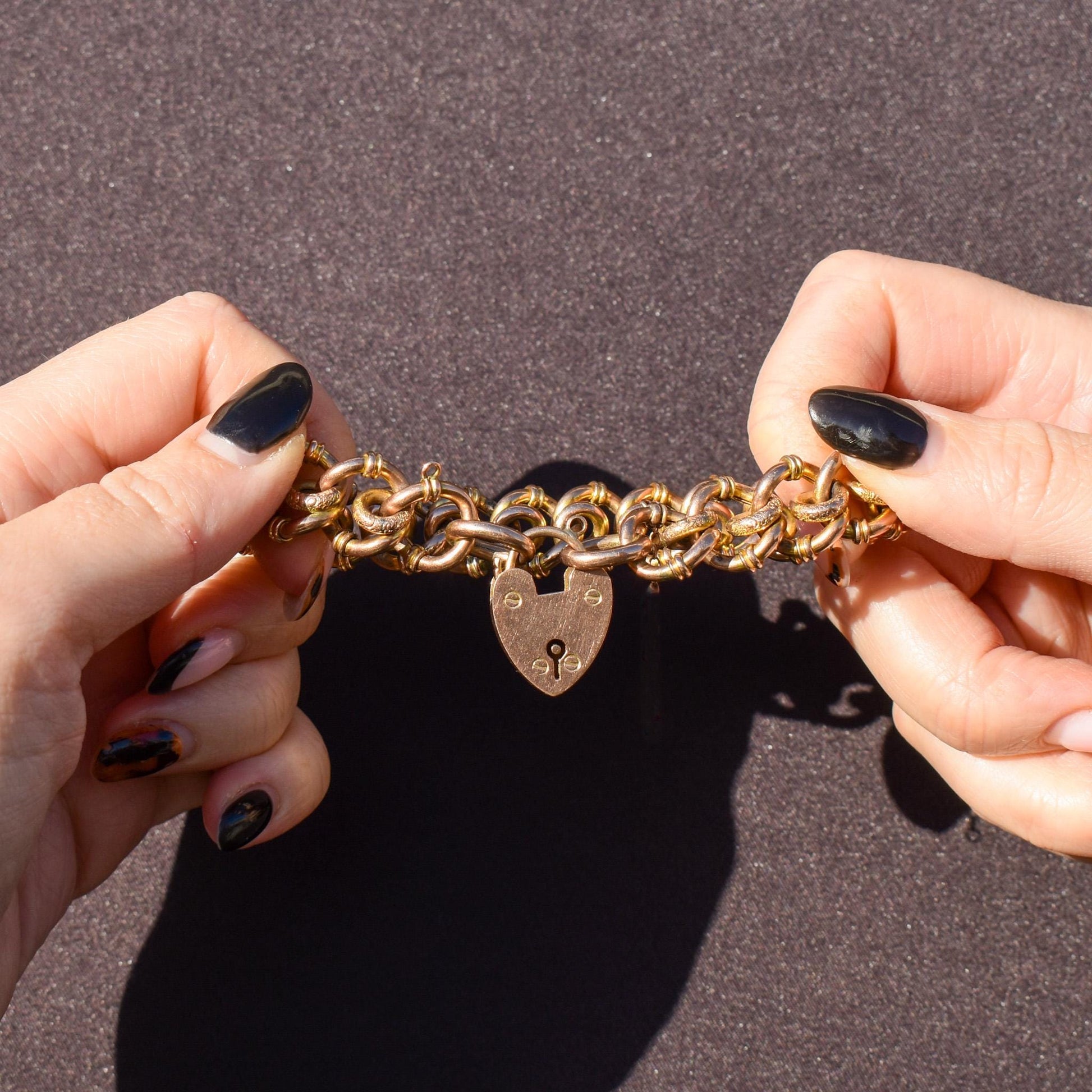 Antique Heart Padlock Fancy Gate 9ct Gold Bracelet