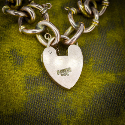 Antique Heart Padlock Fancy Gate 9ct Gold Bracelet