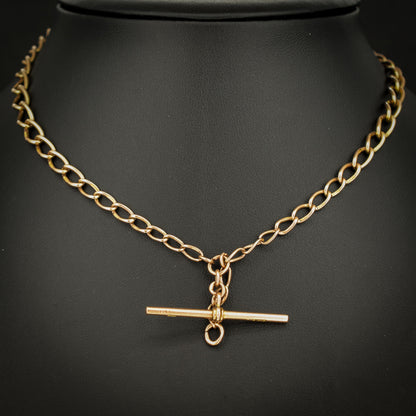 Art Deco 9ct Gold Oval Link Double Dog Clip Albert Watch Chain Necklace | 14"