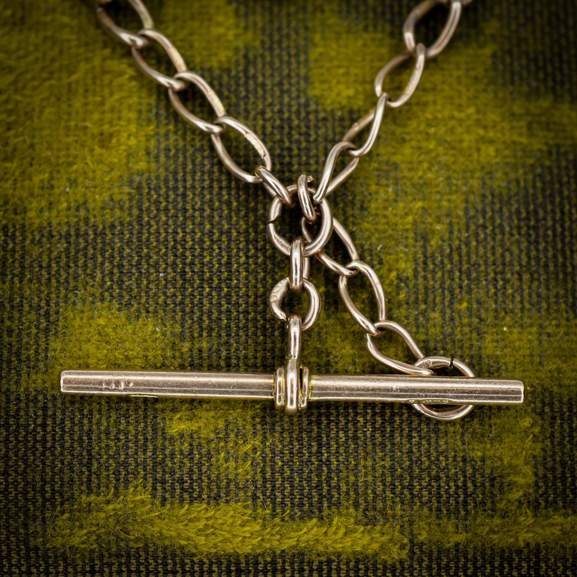 Art Deco 9ct Gold Oval Link Double Dog Clip Albert Watch Chain Necklace | 14"