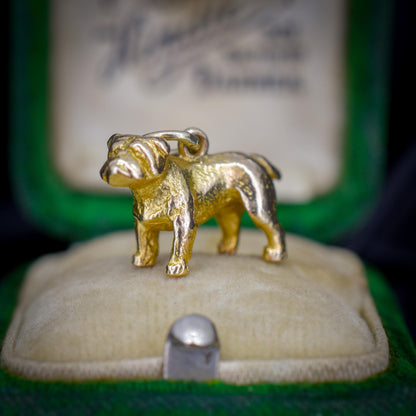 Vintage 9ct Gold Bulldog Dog Charm Pendant | Dated 1956