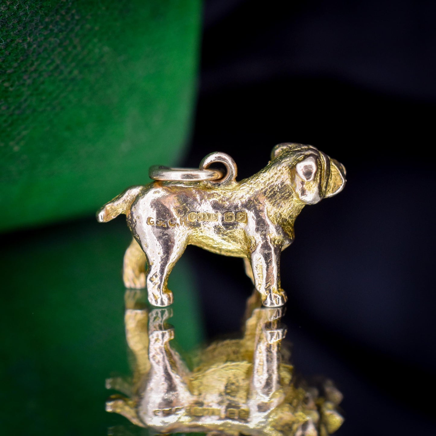 Vintage 9ct Gold Bulldog Dog Charm Pendant | Dated 1956