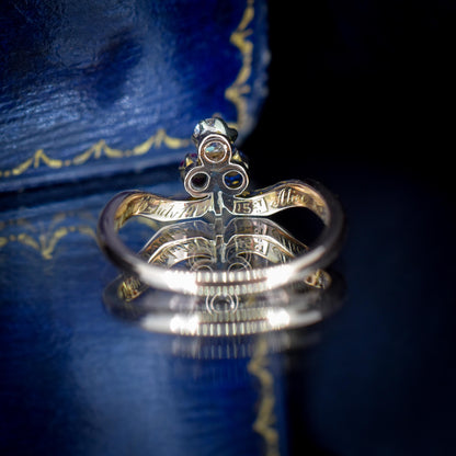 Antique Edwardian Ruby Sapphire and Diamond Trefoil Clover 15ct Gold Ring | 1904