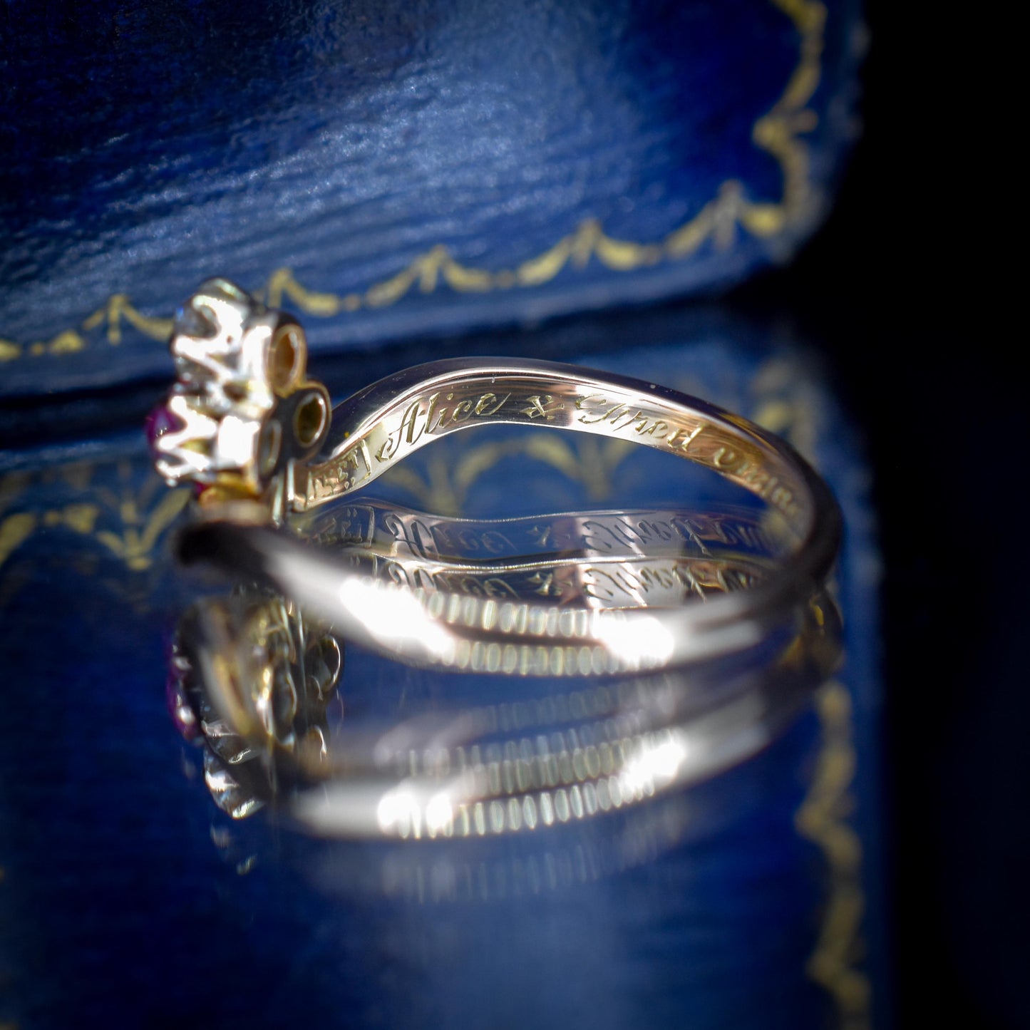 Antique Edwardian Ruby Sapphire and Diamond Trefoil Clover 15ct Gold Ring | 1904