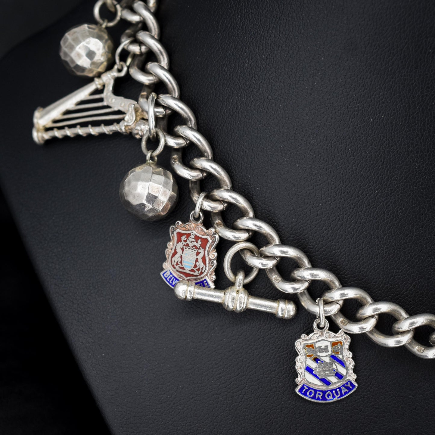 Vintage Sterling Silver Curb Link Multi Charm Necklace | 15.5"