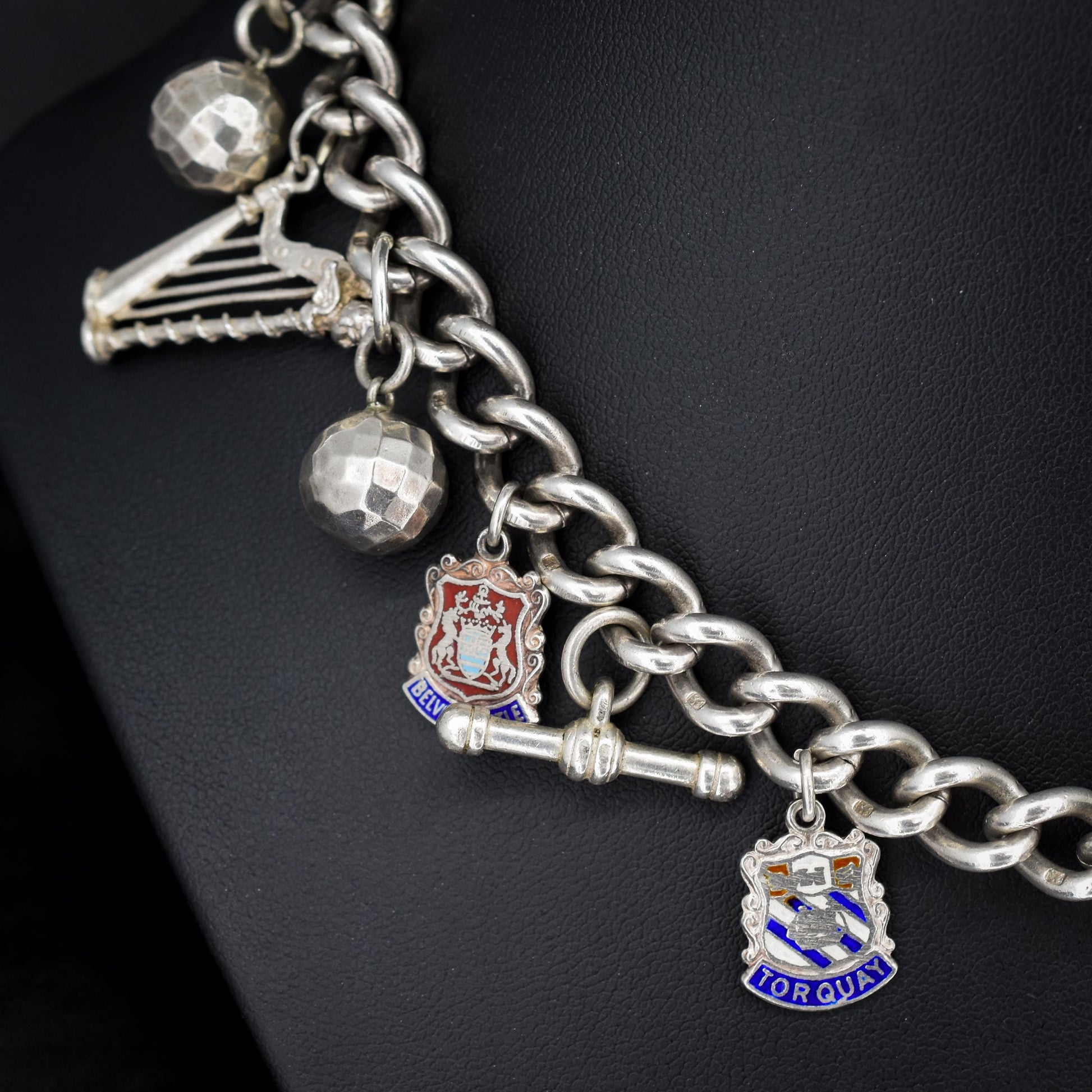 Vintage Sterling Silver Curb Link Multi Charm Necklace | 15.5"