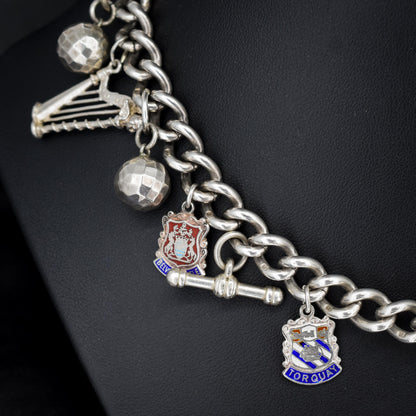 Vintage Sterling Silver Curb Link Multi Charm Necklace | 15.5"