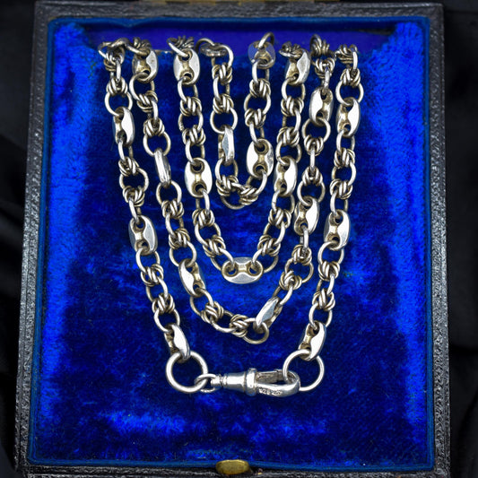 Vintage Sterling Silver 26" Mariner Anchor and Fetter Link Chain Necklace