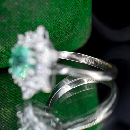 Vintage 1.30ct Natural Emerald and Diamond Snowflake Cluster Gold Ring