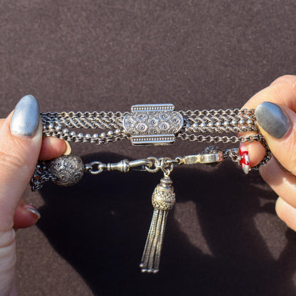 Antique Silver Multi-Strand Large Albertina Albert Chain Bracelet | 8.5"