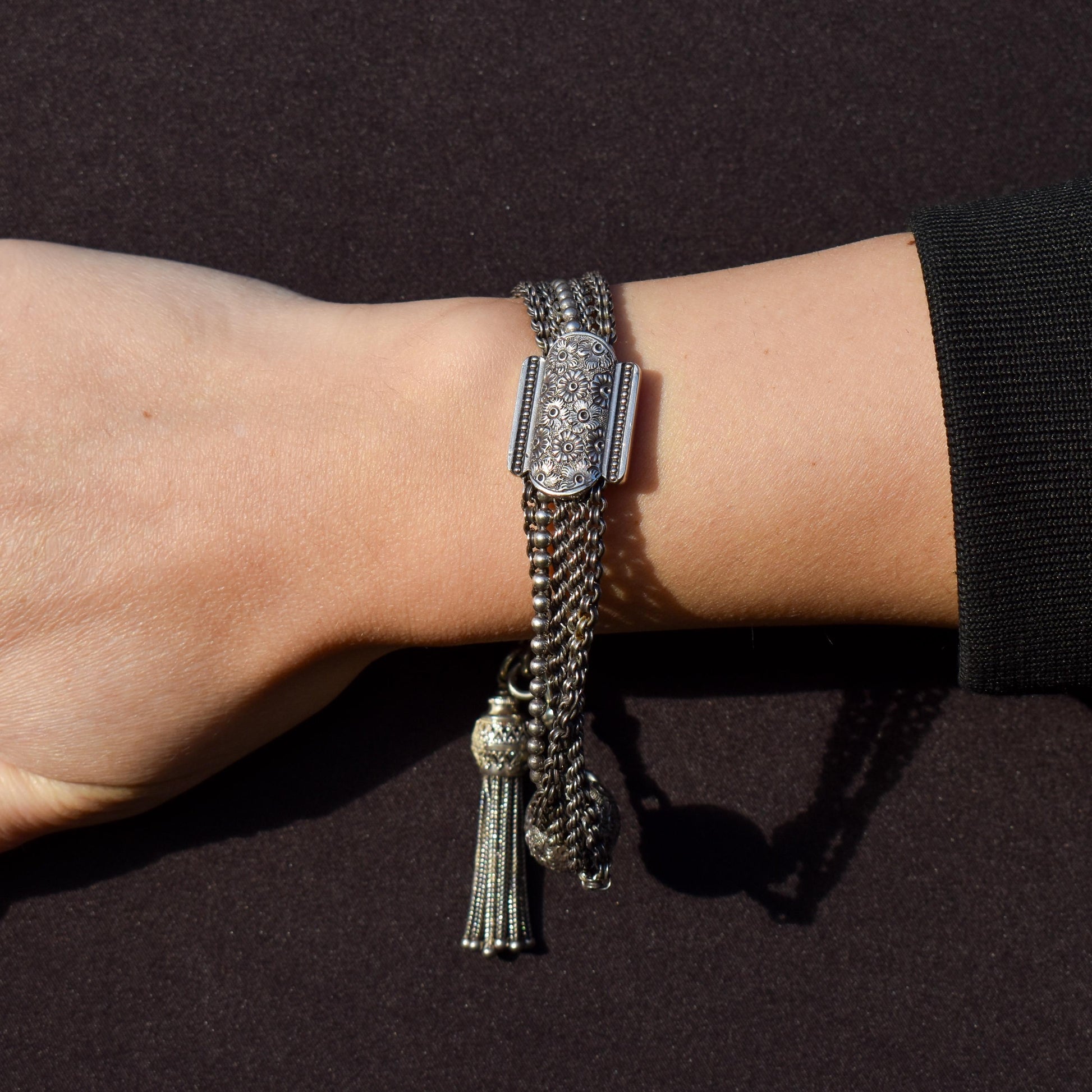 Antique Silver Multi-Strand Large Albertina Albert Chain Bracelet | 8.5"