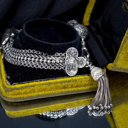 Antique Silver Multi-Strand Large Albertina Albert Chain Bracelet | 8.5"