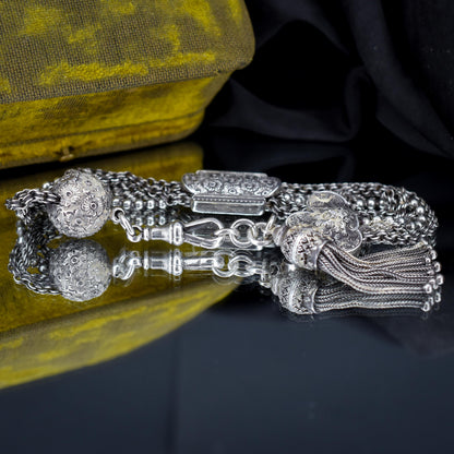 Antique Silver Multi-Strand Large Albertina Albert Chain Bracelet | 8.5"