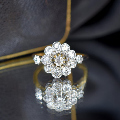 Antique 0.89ct Edwardian Diamond Cluster Daisy 18ct Yellow Gold Ring