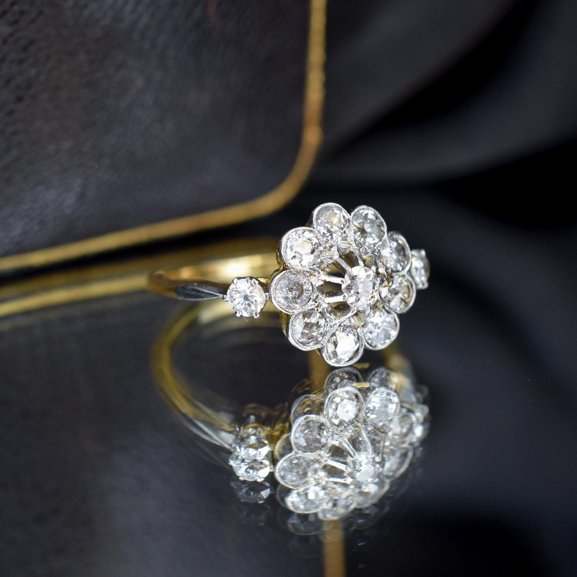 Antique 0.89ct Edwardian Diamond Cluster Daisy 18ct Yellow Gold Ring
