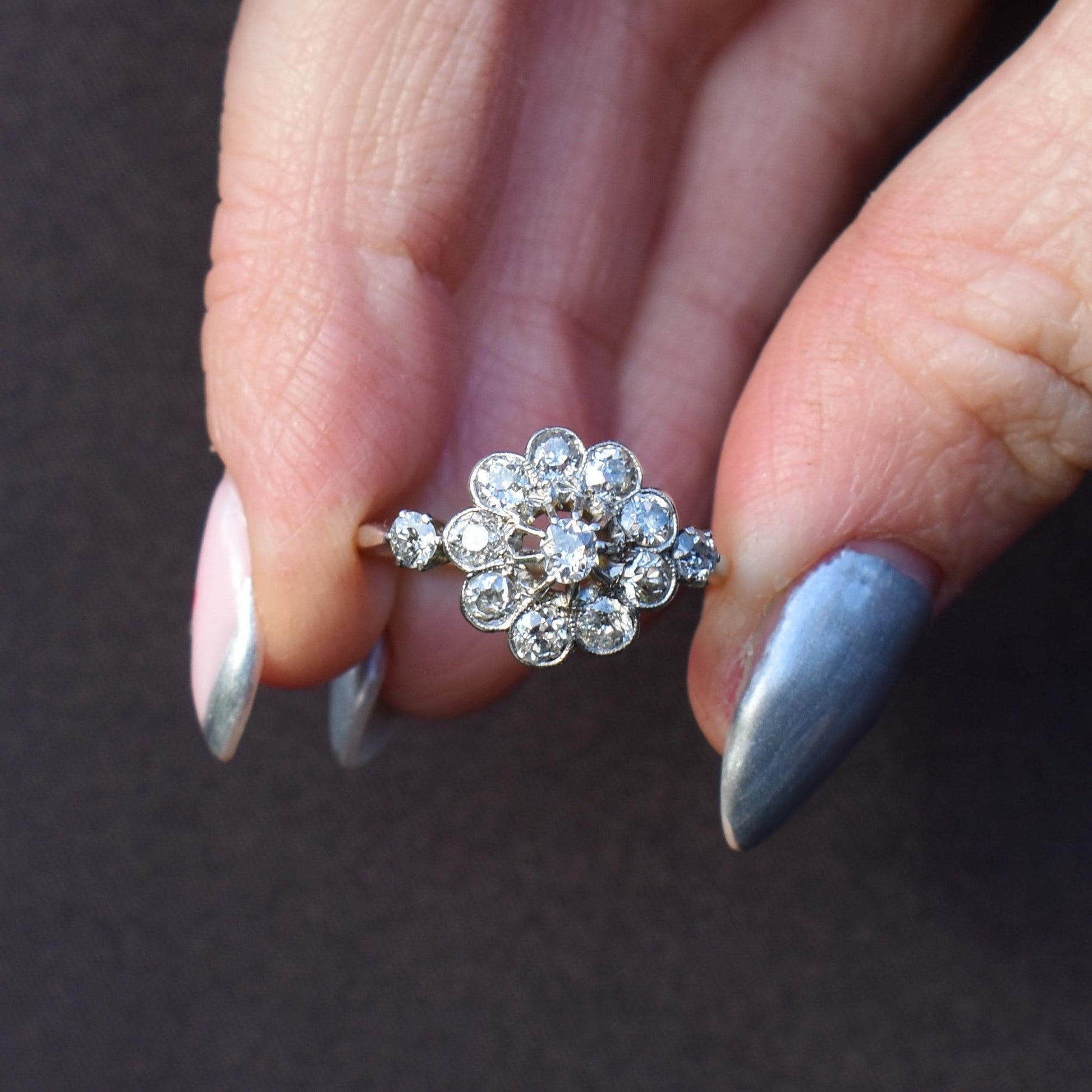 Antique 0.89ct Edwardian Diamond Cluster Daisy 18ct Yellow Gold Ring