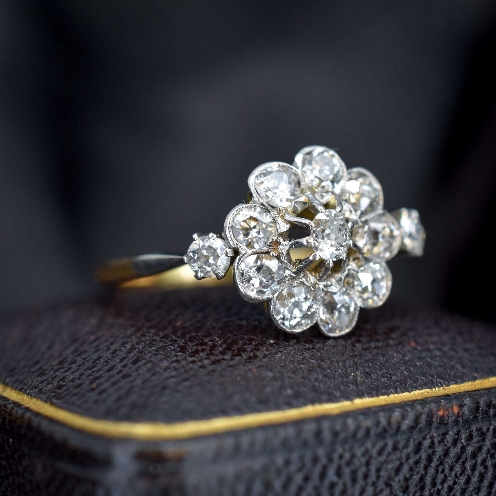 Antique 0.89ct Edwardian Diamond Cluster Daisy 18ct Yellow Gold Ring