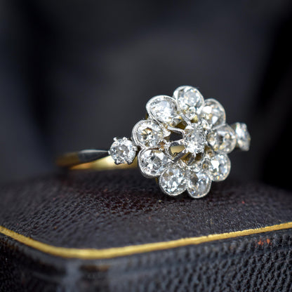 Antique 0.89ct Edwardian Diamond Cluster Daisy 18ct Yellow Gold Ring