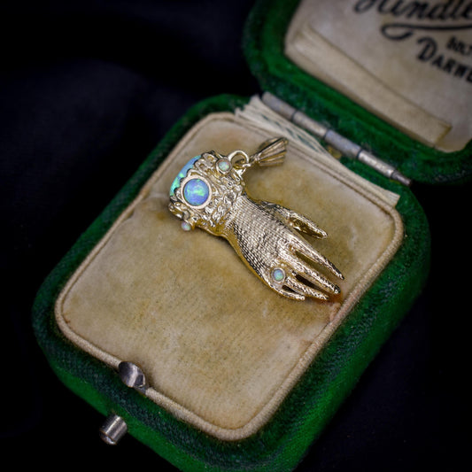 Opal 9ct Yellow Gold Hand Figa Charm Pendant