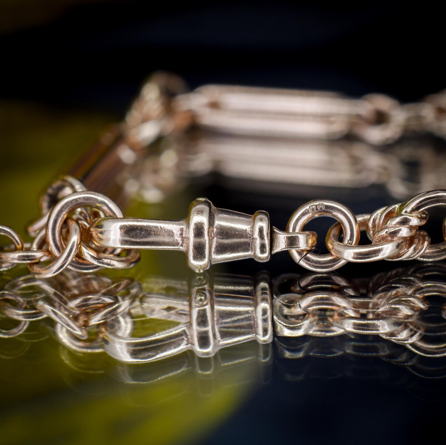 Vintage 9ct Rose Gold Trombone Knot Link Bracelet with Dog Clip and T-bar | 8"