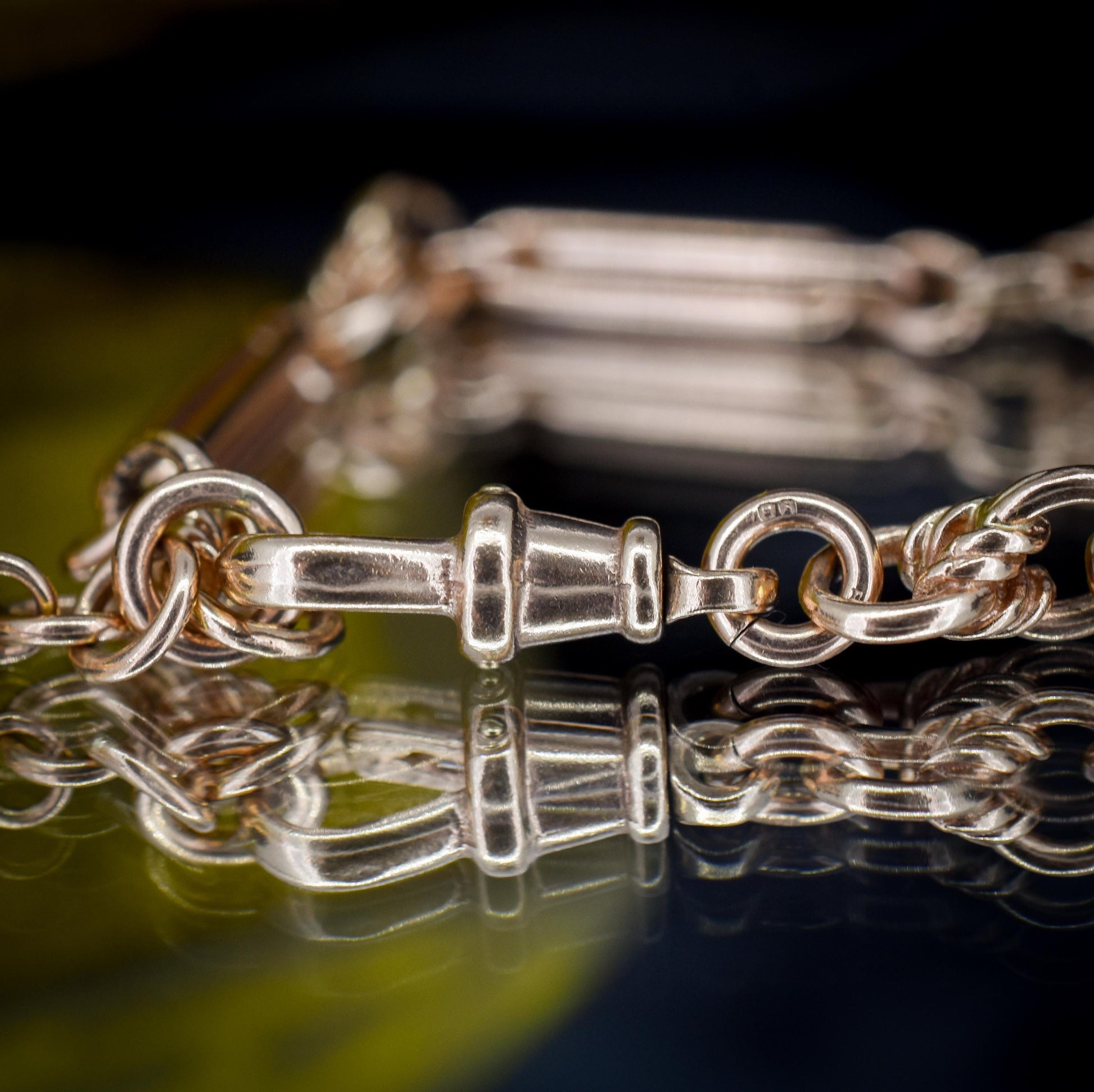 Vintage 9ct Rose Gold Trombone Knot Link Bracelet with Dog Clip and T-bar | 8"