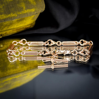 Vintage 9ct Rose Gold Trombone Knot Link Bracelet with Dog Clip and T-bar | 8"