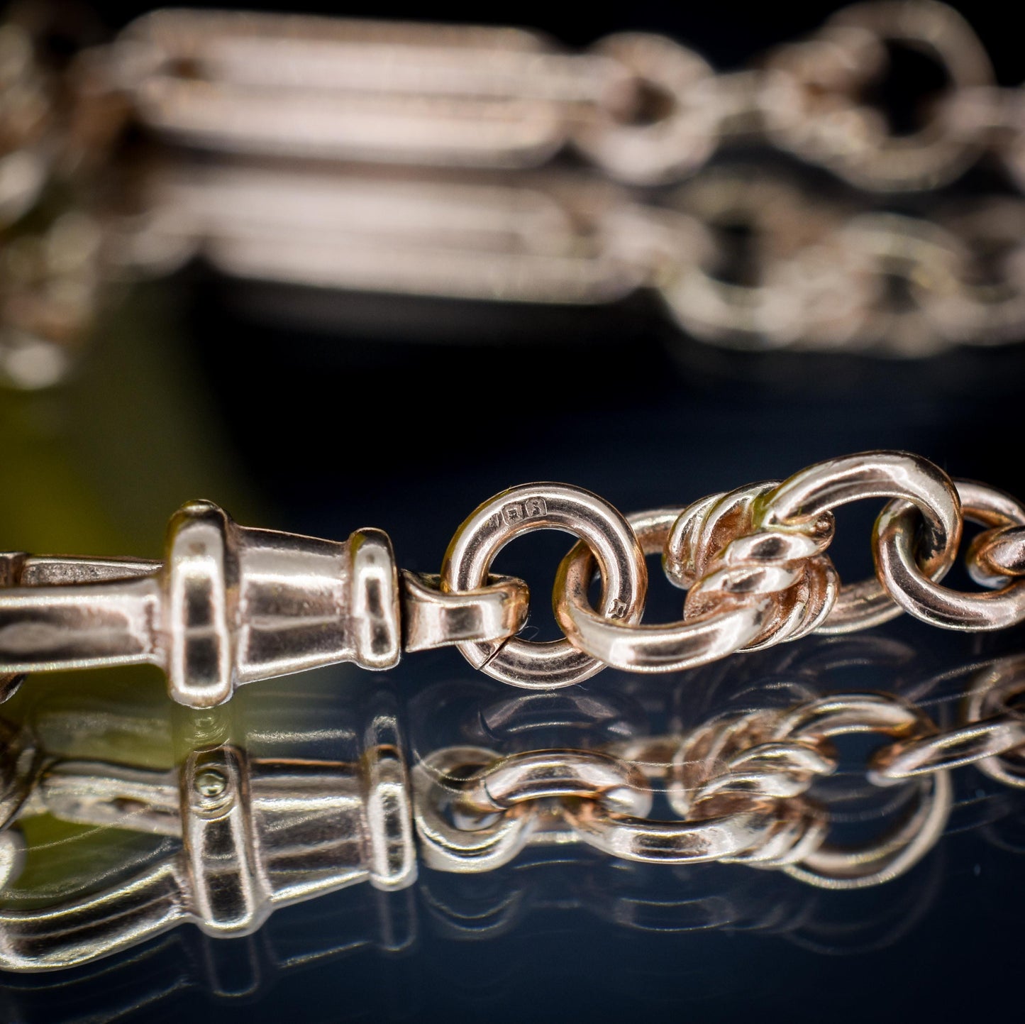 Vintage 9ct Rose Gold Trombone Knot Link Bracelet with Dog Clip and T-bar | 8"