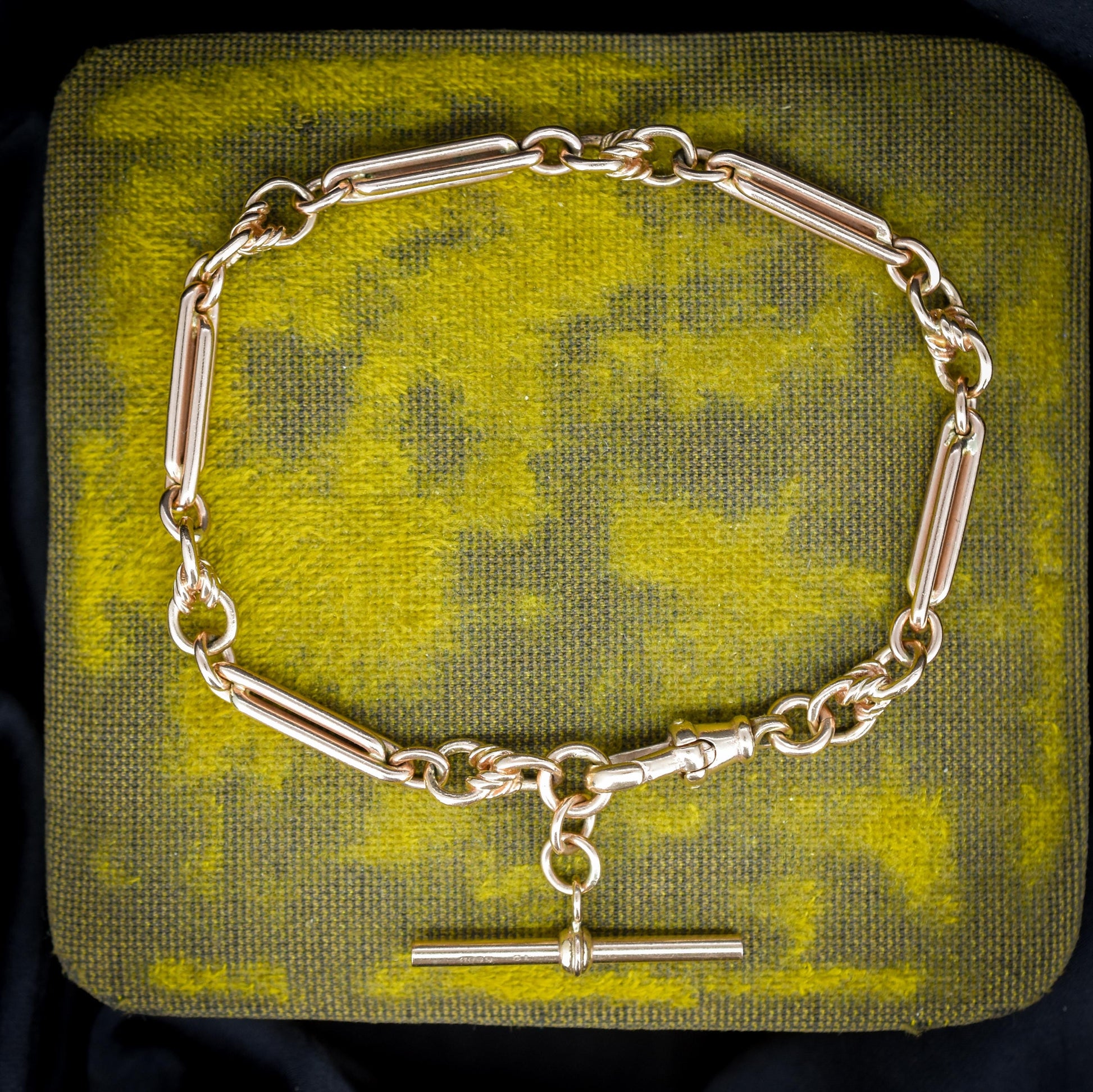 Vintage 9ct Rose Gold Trombone Knot Link Bracelet with Dog Clip and T-bar | 8"