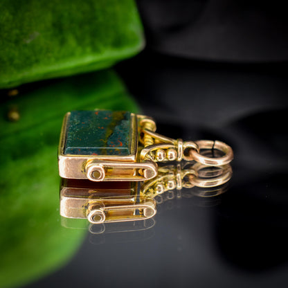 Antique Bloodstone and Carnelian 9ct Gold Spinning Swivel Fob Pendant | Dated 1917