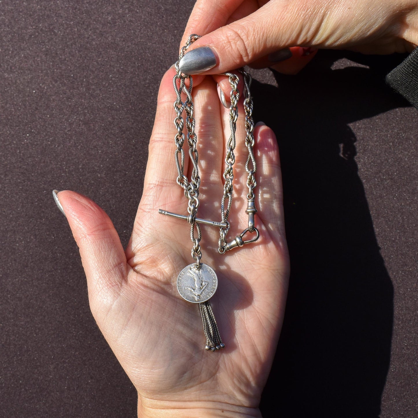 Antique '1899' Silver Fancy Twist and Fetter Link Albert Chain | 15"