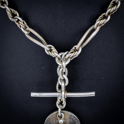 Antique '1899' Silver Fancy Twist and Fetter Link Albert Chain | 15"
