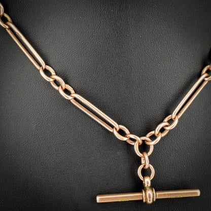 Antique '1899' 9ct Gold Trombone Link Chain Necklace with Dog Clip and T-bar 15.25"