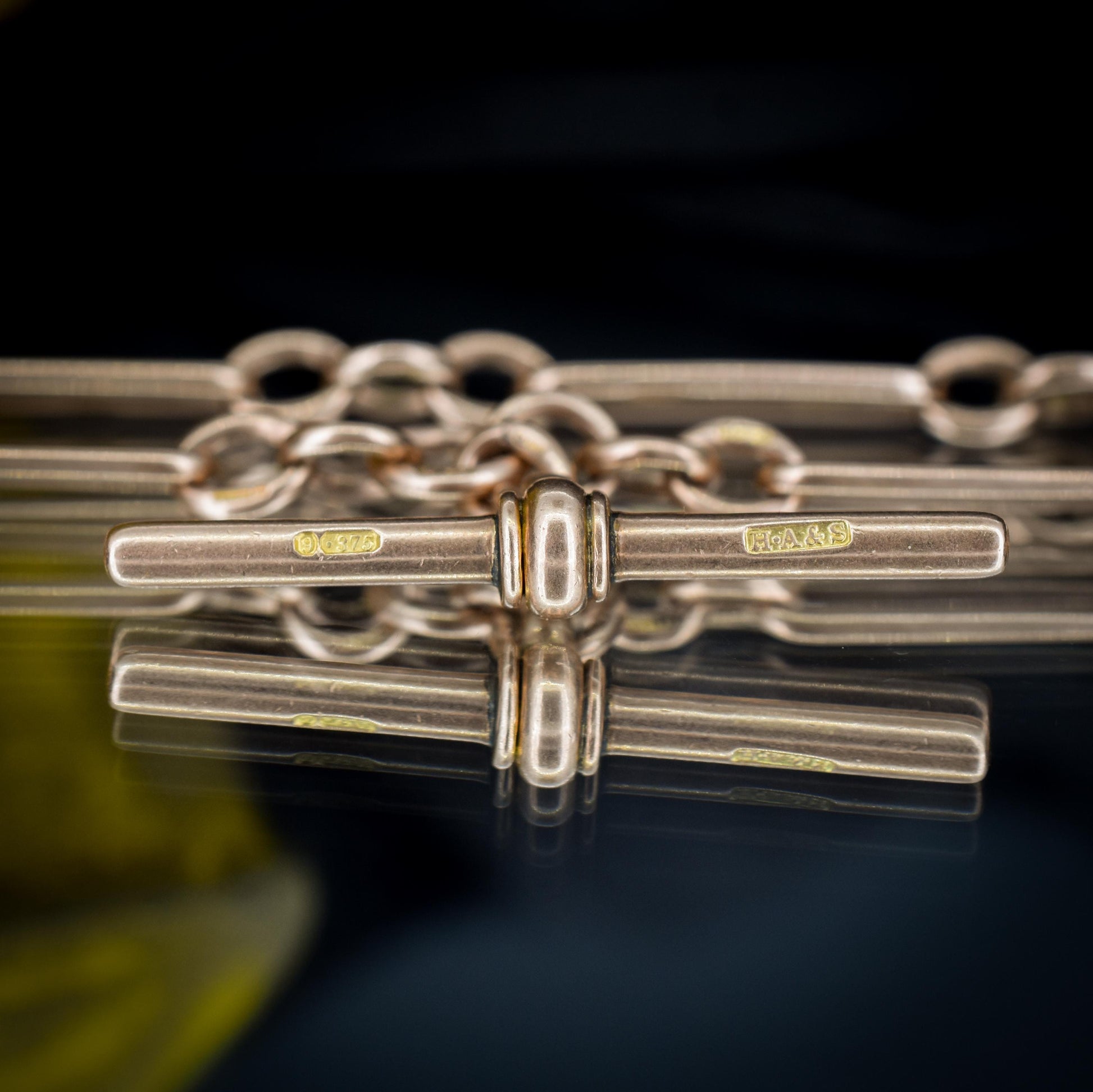 Antique '1899' 9ct Gold Trombone Link Chain Necklace with Dog Clip and T-bar 15.25"