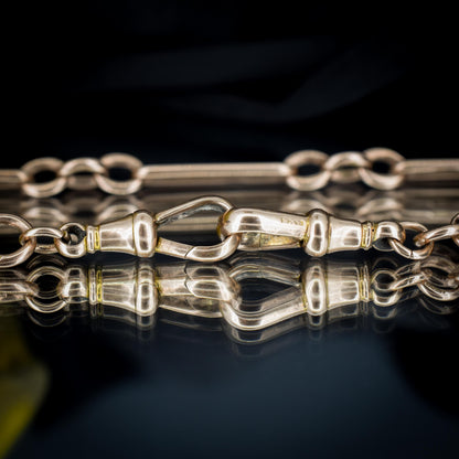 Antique '1899' 9ct Gold Trombone Link Chain Necklace with Dog Clip and T-bar 15.25"