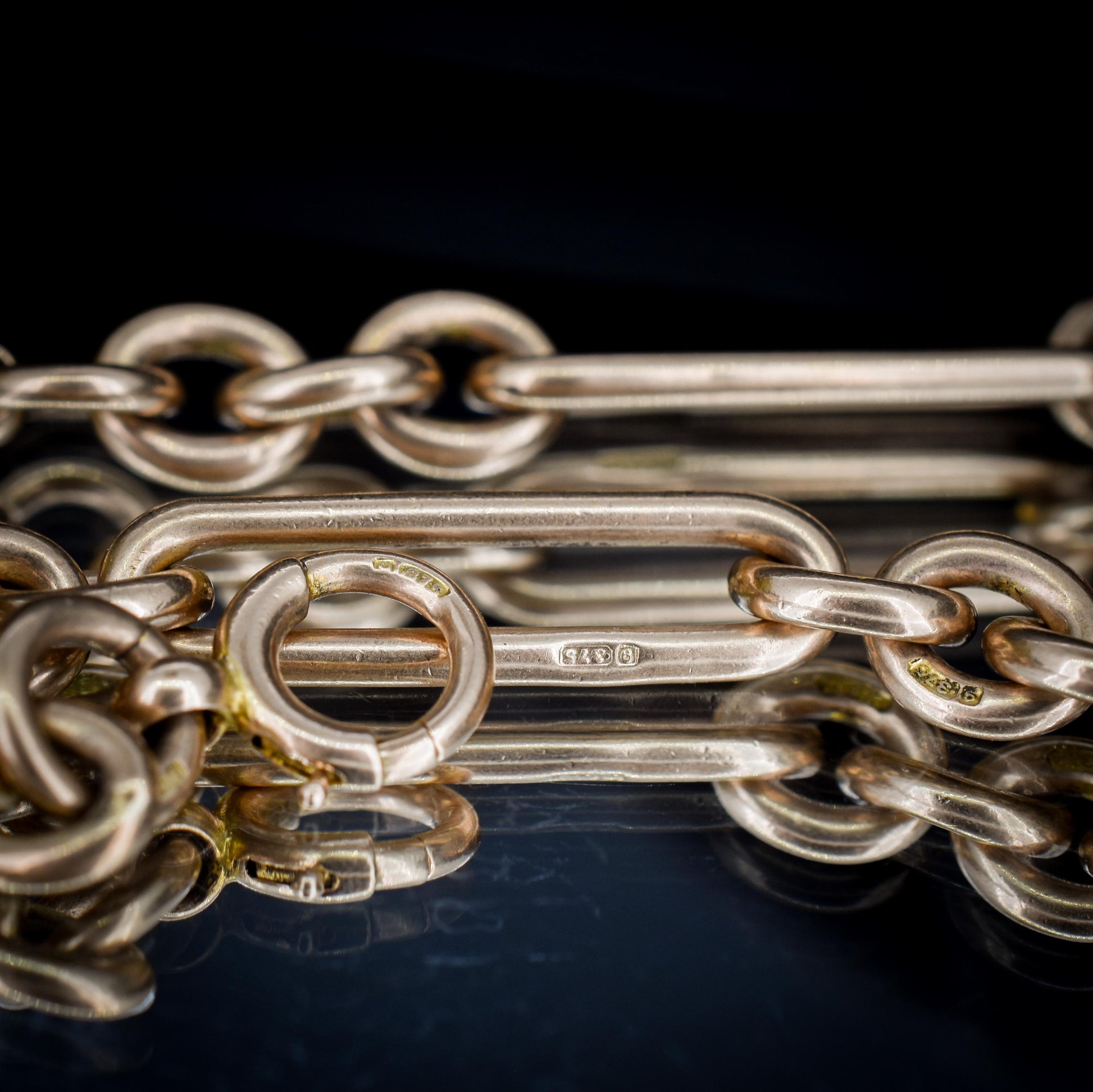 Antique '1909' 9ct Gold Trombone Link Albert Chain Necklace with Dog Clips | 15.5"