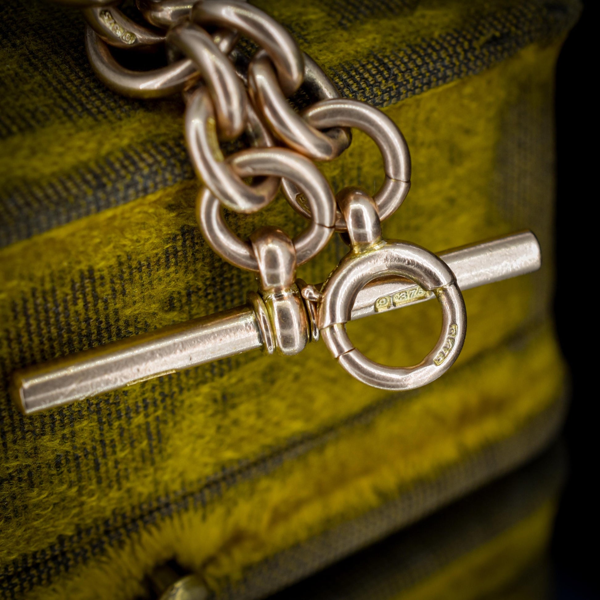 Antique '1909' 9ct Gold Trombone Link Albert Chain Necklace with Dog Clips | 15.5"