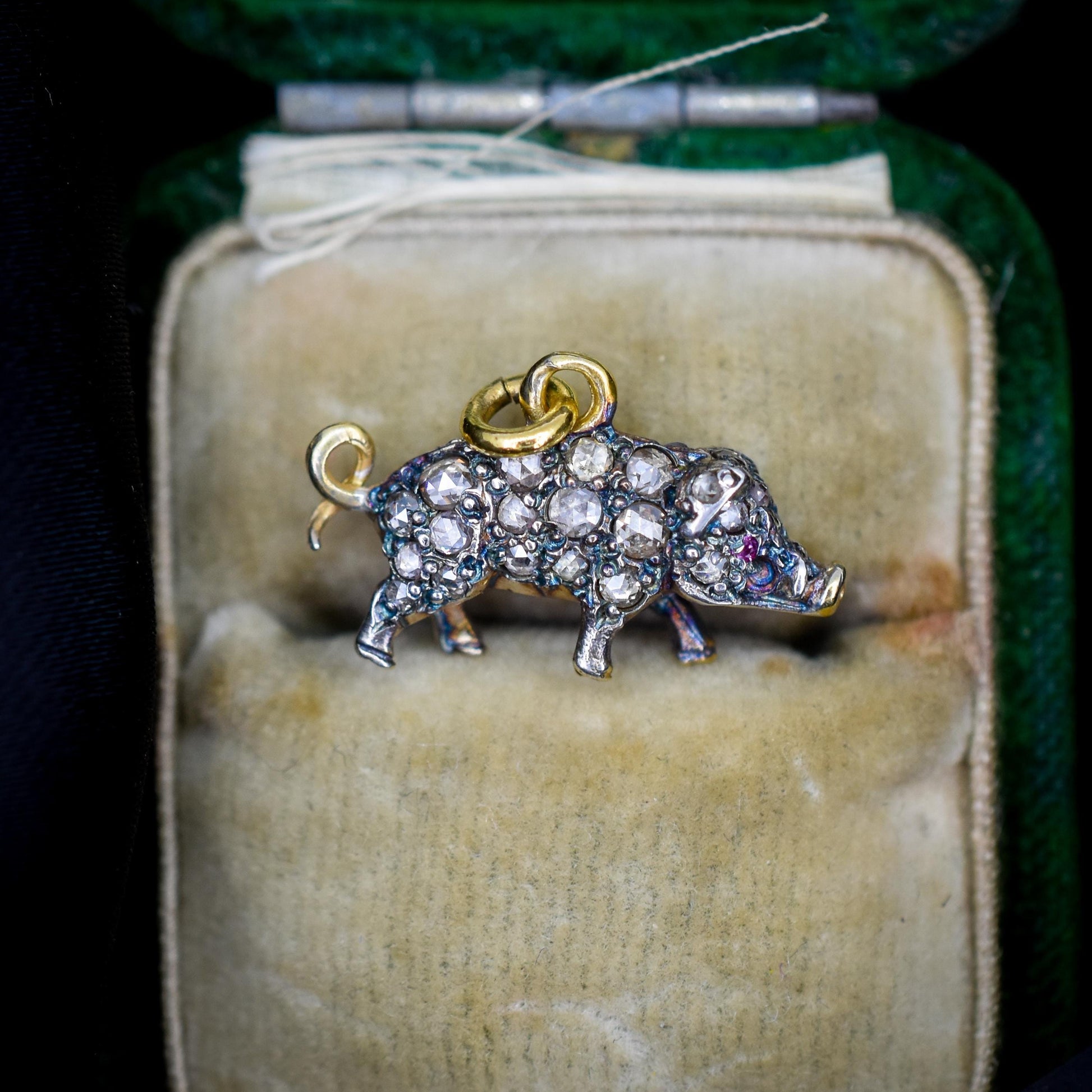 Diamond and Ruby Pig Charm Pendant