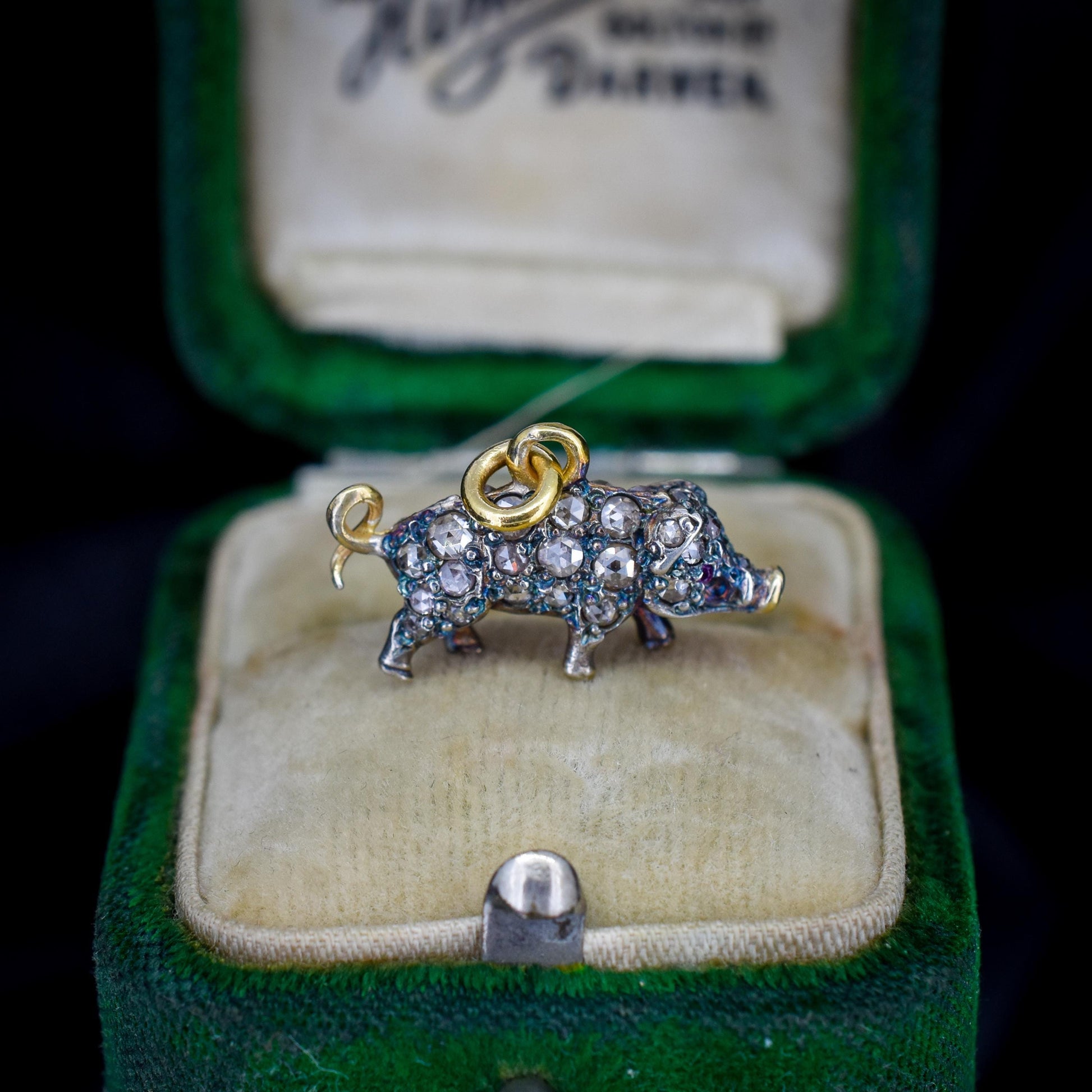 Diamond and Ruby Pig Charm Pendant