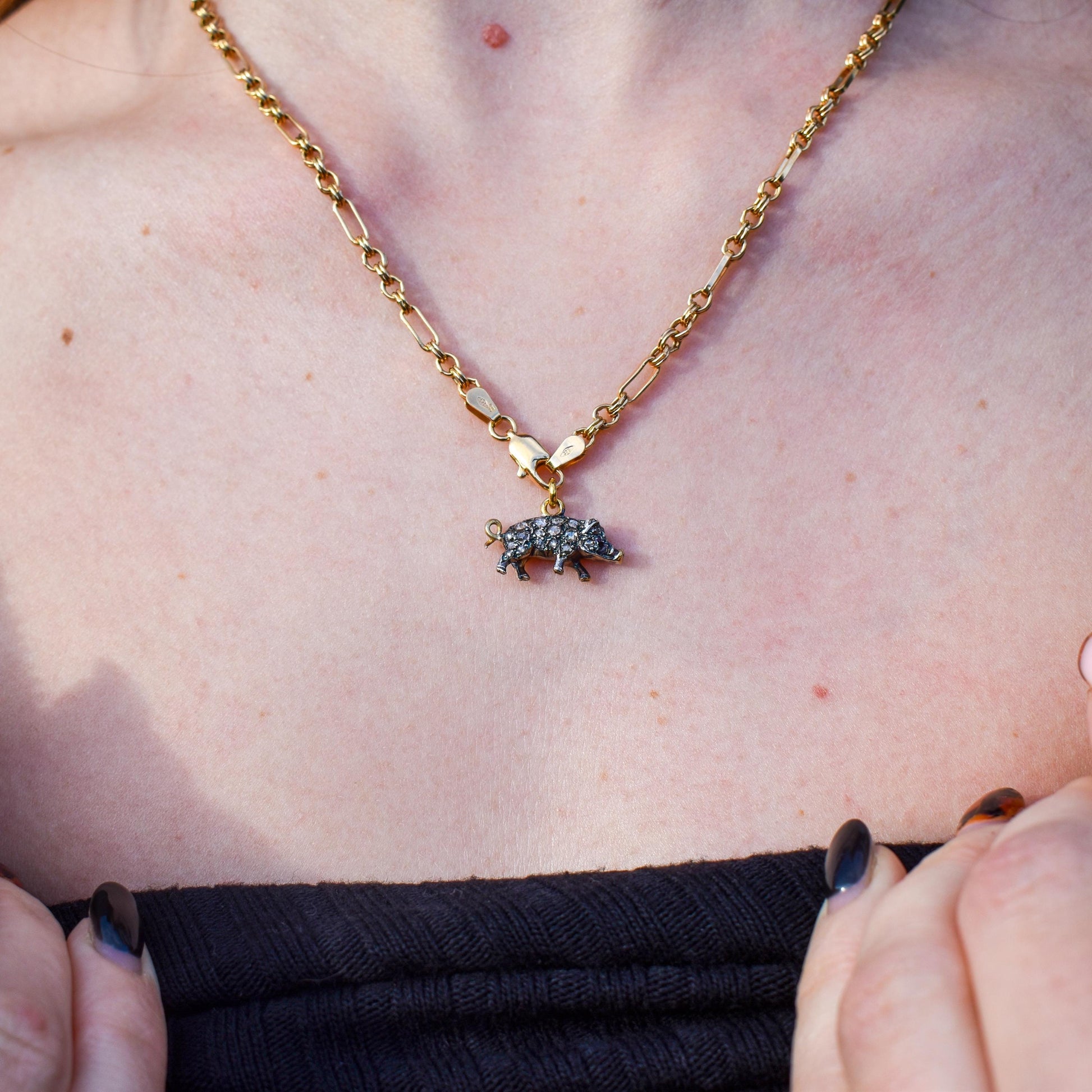 Diamond and Ruby Pig Charm Pendant