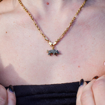 Diamond and Ruby Pig Charm Pendant