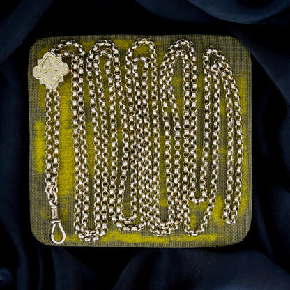 Antique Victorian 9ct Gold Guard Chain Necklace with Engraved Slider and Dog Clip | 60"