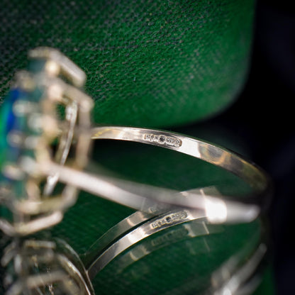 Black Opal Triplet and Emerald Halo Cluster 9ct Yellow Gold Ring