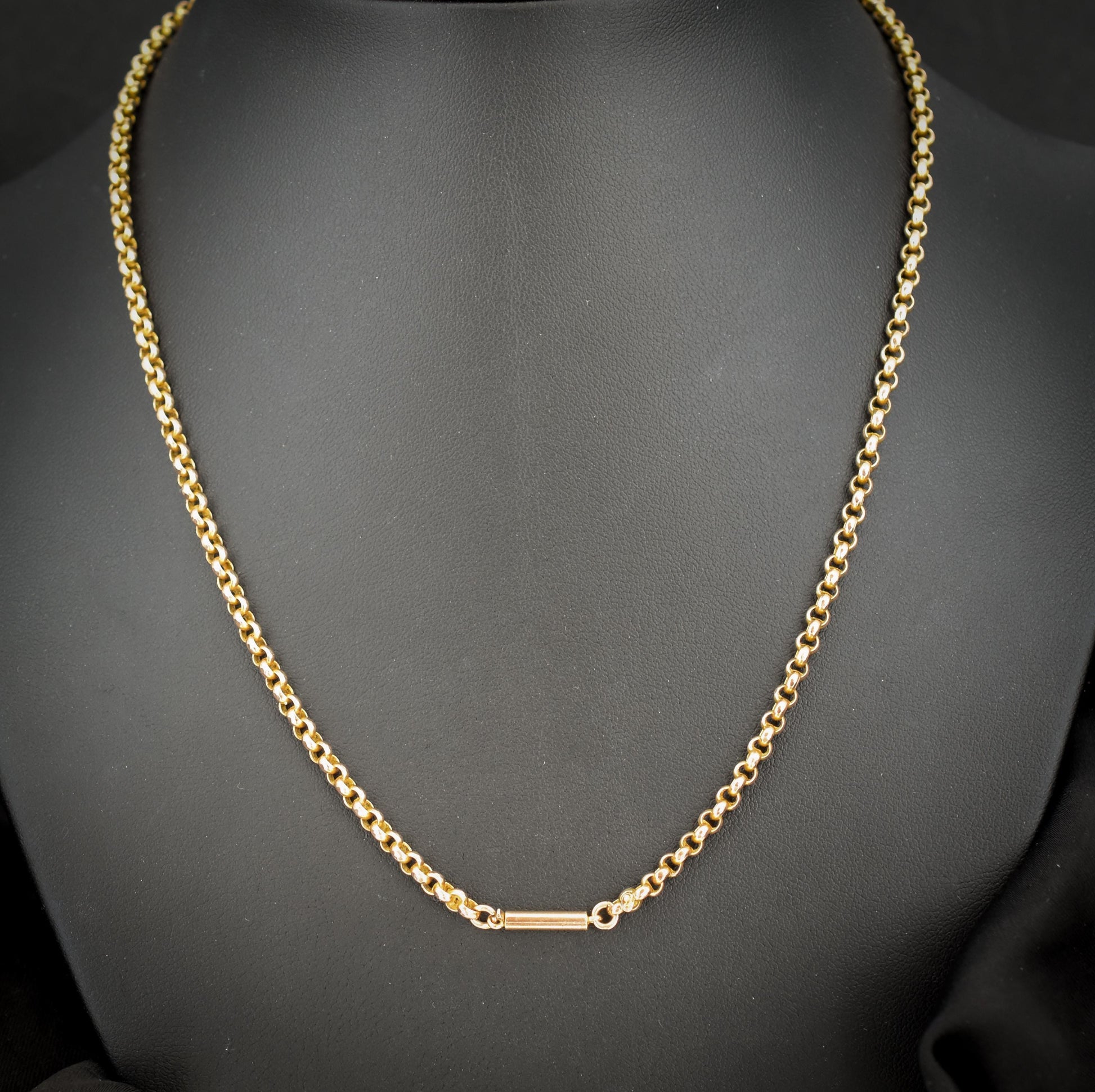 Antique 9ct Gold Faceted Belcher Link Chain Necklace with Barrel Clasp | 17.5"
