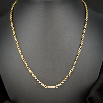 Antique 9ct Gold Faceted Belcher Link Chain Necklace with Barrel Clasp | 17.5"